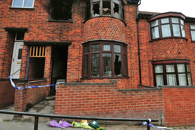 The scene of the fatal house fire in Wood Hill, Leicester