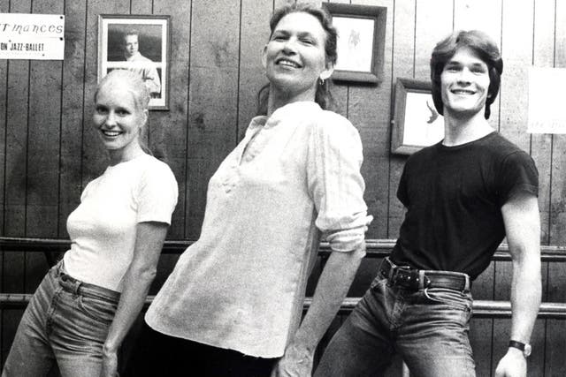 Swayze, centre, at her dance studio in Houston in 1978 with her son Patrick and his wife Lisa Niemi