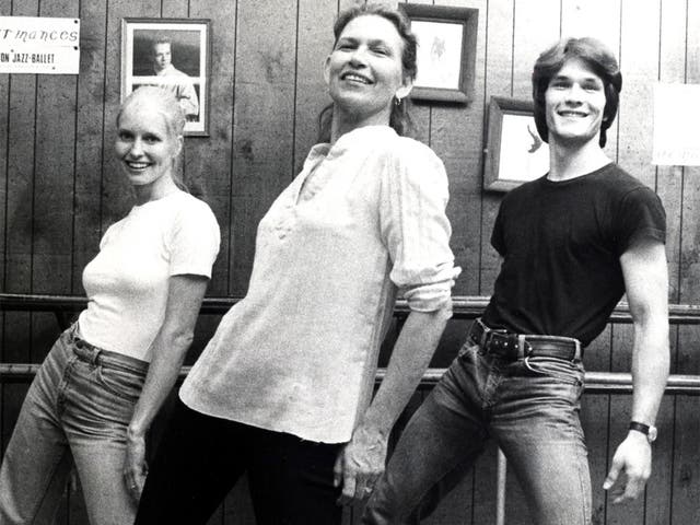 Swayze, centre, at her dance studio in Houston in 1978 with her son Patrick and his wife Lisa Niemi