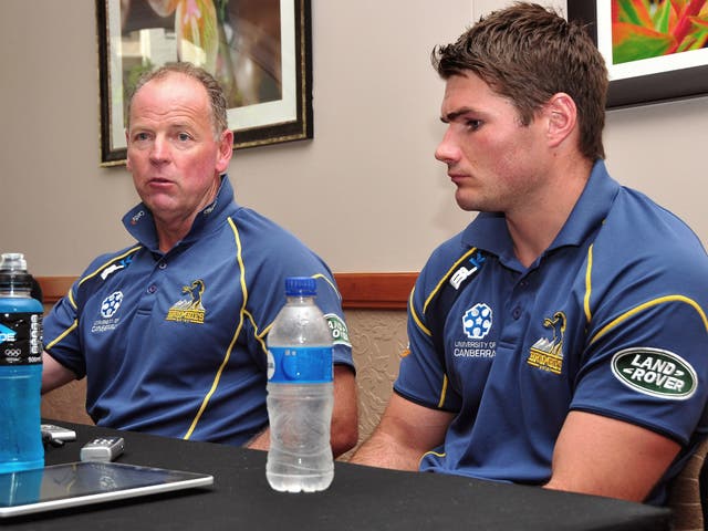 Jake White (left) rejected the pleas of Ben Mowen (right) to stay at Brumbies