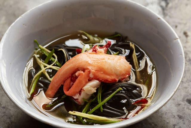 Turn lobster shells into a clear broth and serve with noodles