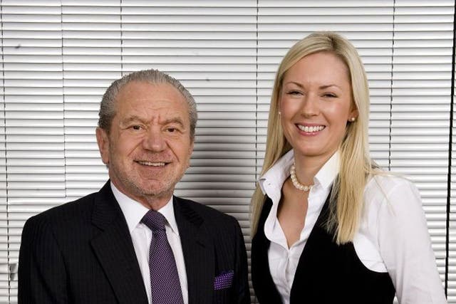 File photo: Lord Sugar and Apprentice winner Stella English, before the employment tribunal process which 'left Ms English an unemployed, single parent'