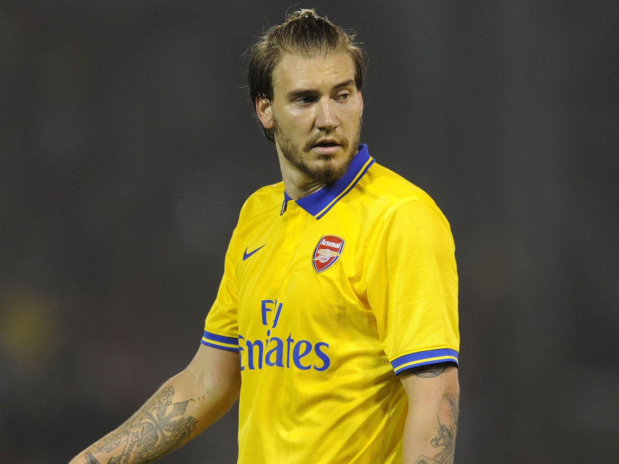 Nicklas Bendtner in action in his Arsenal return against West Bromwich on Wednesday