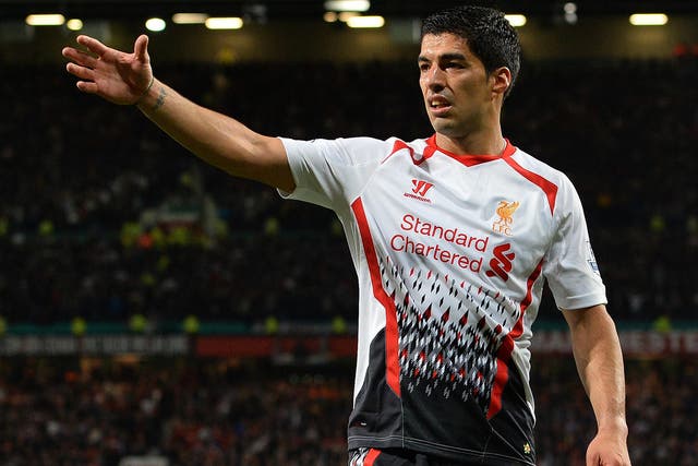 Luis Suarez pictured on his return for Liverpool
