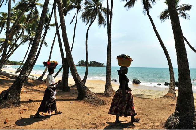 Balancing act: a beach in Sierra Leone, West Africa