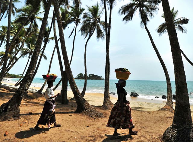 Balancing act: a beach in Sierra Leone, West Africa