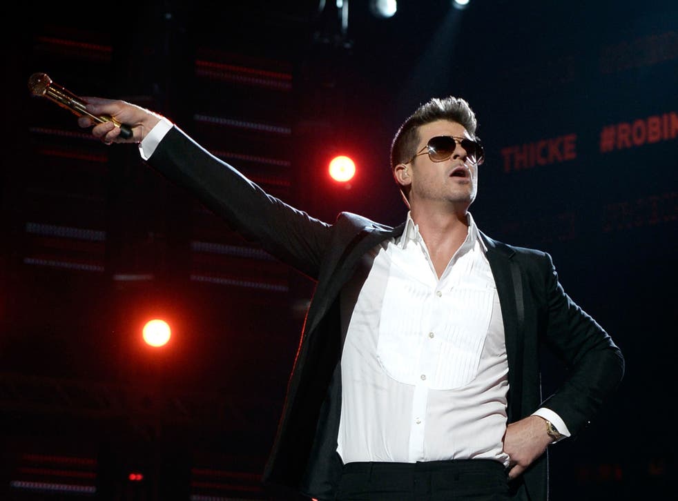 Robin Thicke performing in June of this year