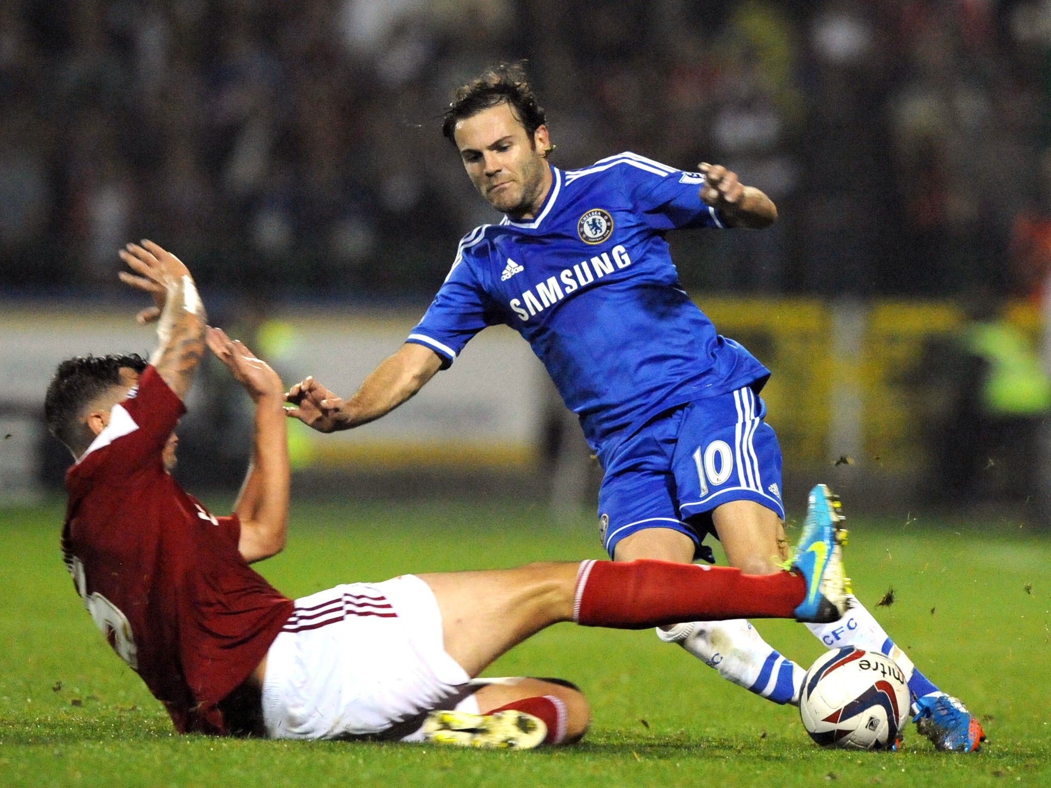 Juan Mata in action for Chelsea against Swindon Town in the Capital One Cup