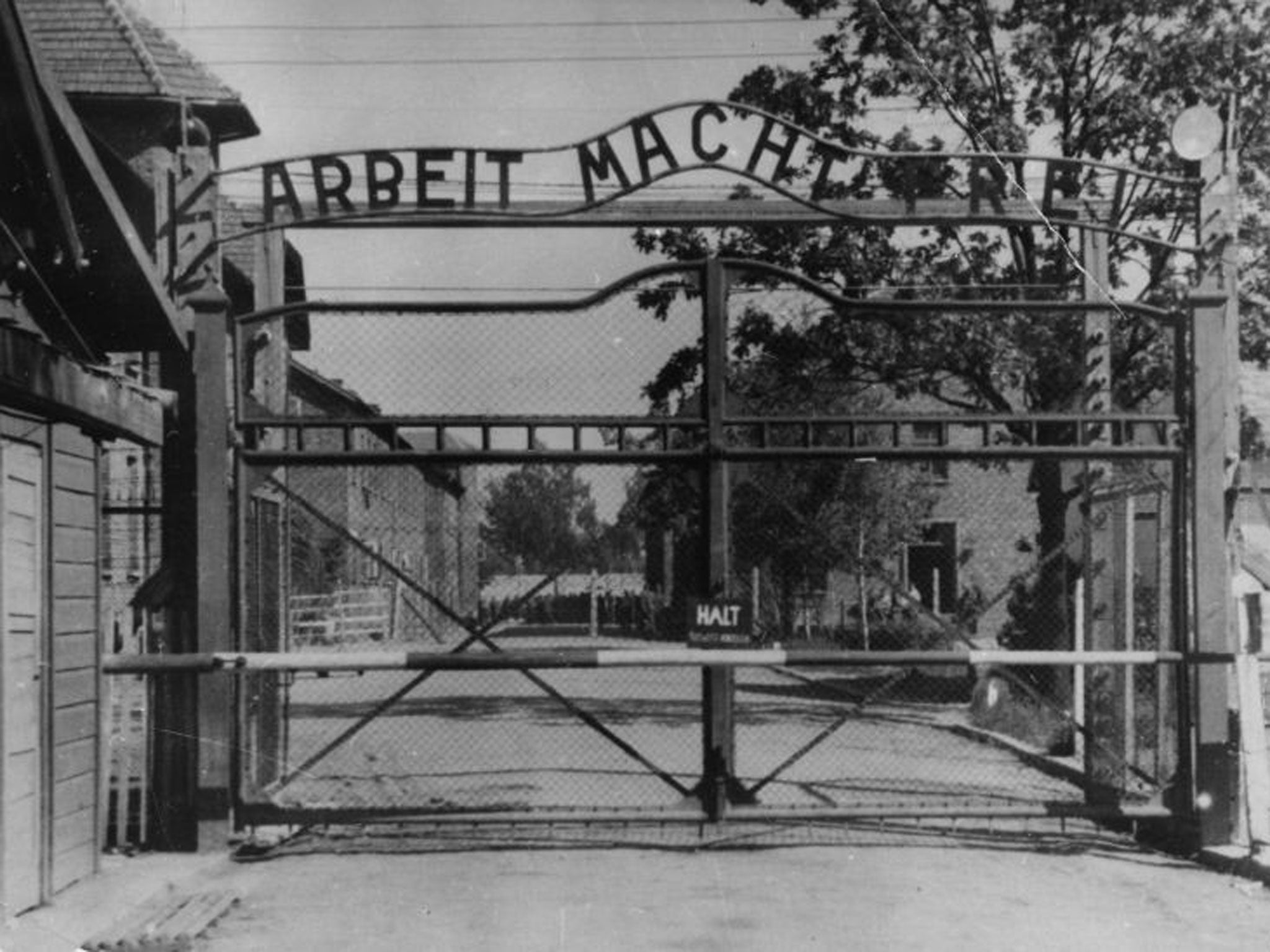 File photo shows the main gate at Auschwitz