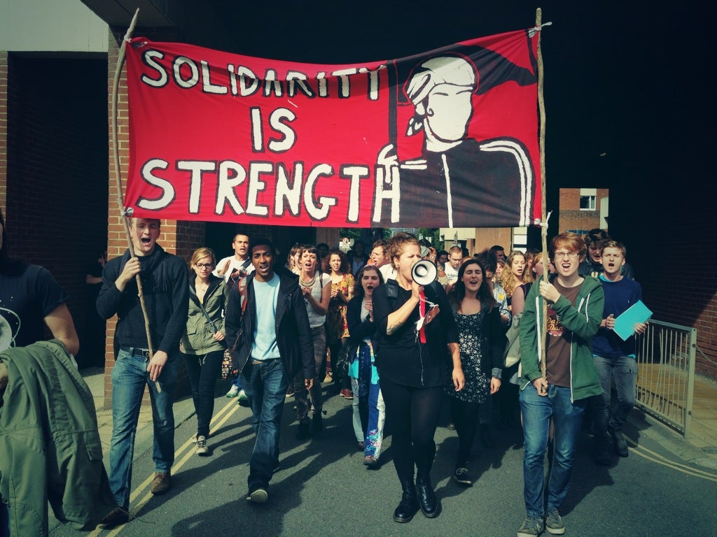 Students protesting the privatisation of Sussex university facilities