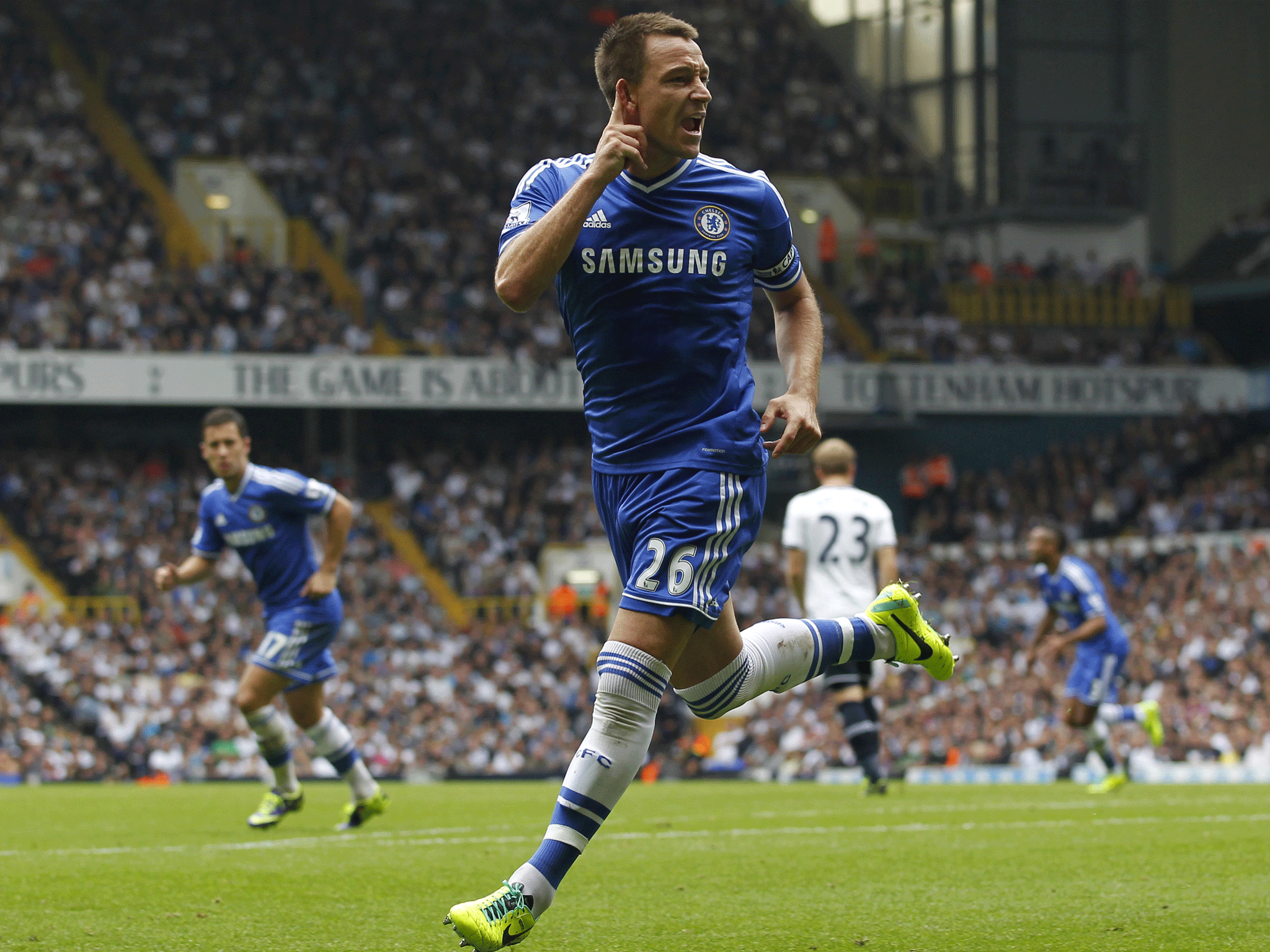 LONDON, ENGLAND - SEPTEMBER 28: Chelsea's  defender John Terry heads the ball to score a goal during the English Premier League football match between Tottenham Hotspur and Chelsea at White Hart Lane in London. GETTY IMAGES