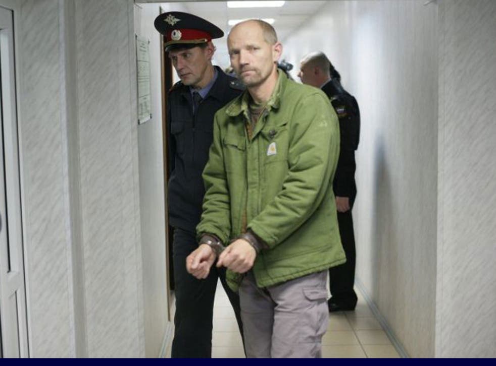 Under arrest: Frank Hewetson, 45, from London, at the Leninsky District Court of Murmansk, last Thursday