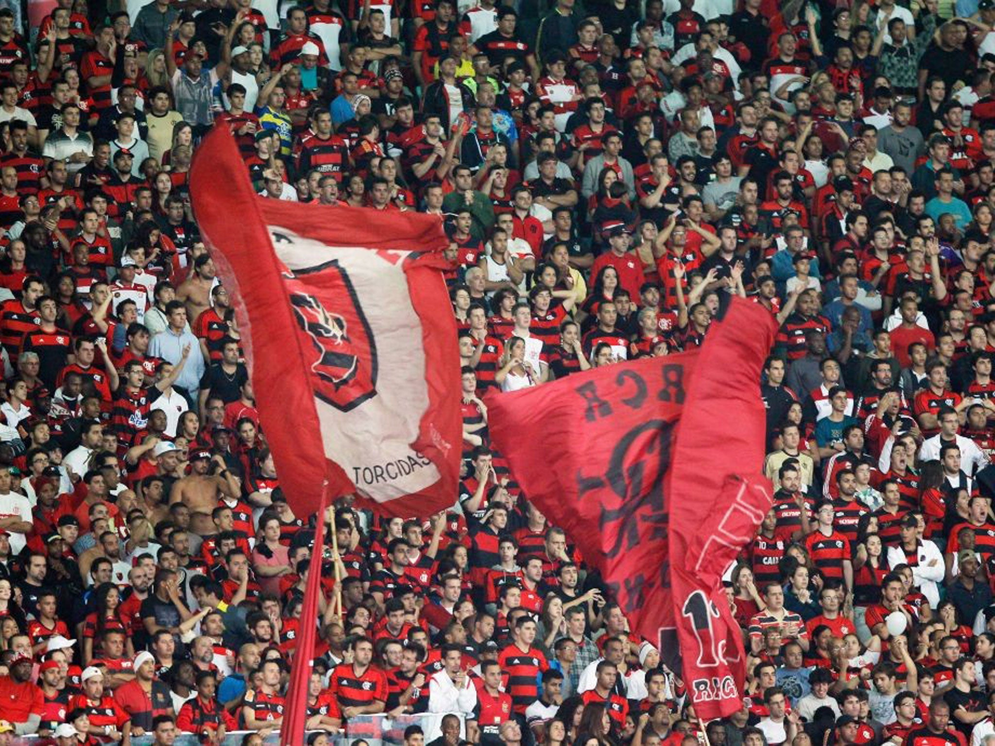 Flag of convenience: Supporters of Flamengo brandish their ‘torcidas’ banners for the match against Botafogo at the Maracana last week 