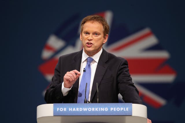 Conservative party Co-Chairman Grant Shapps delivers his speech in the main hall on the first day of the Conservative Party Conference 