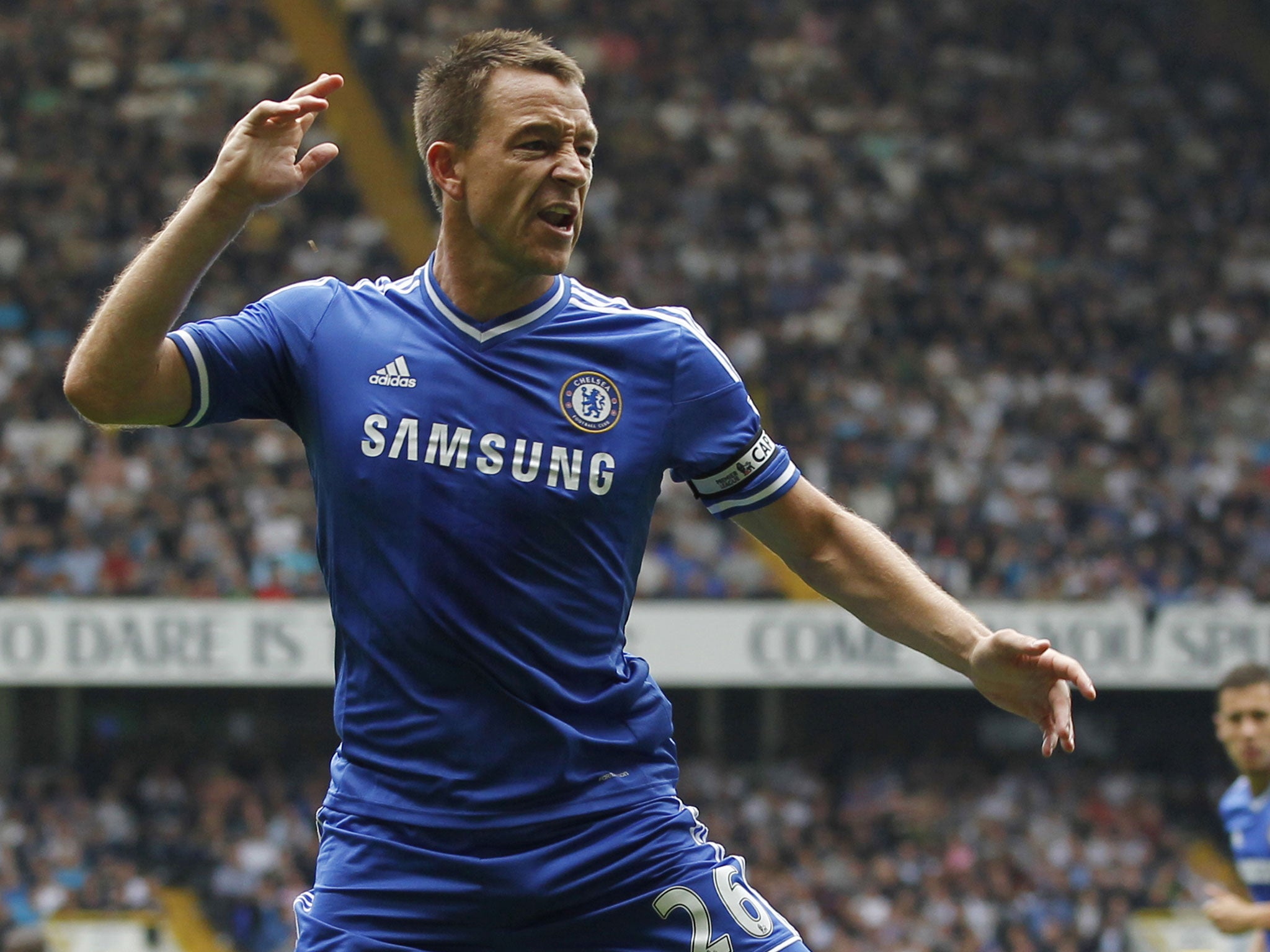 John Terry celebrates scoring Chelsea's equaliser against Tottenham on Saturday