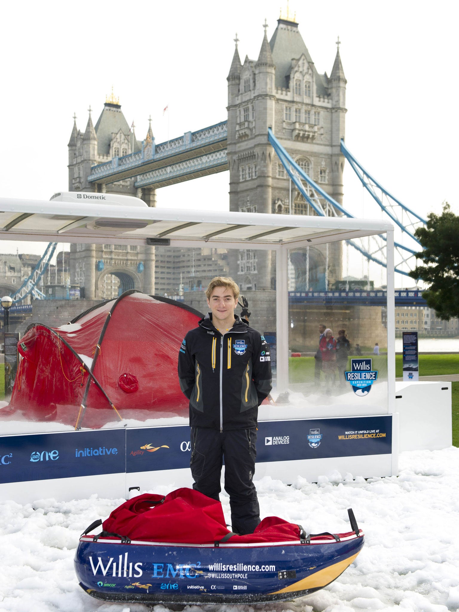 Parker Liautaud outside the Antarctic chamber, where the temperature is -25C