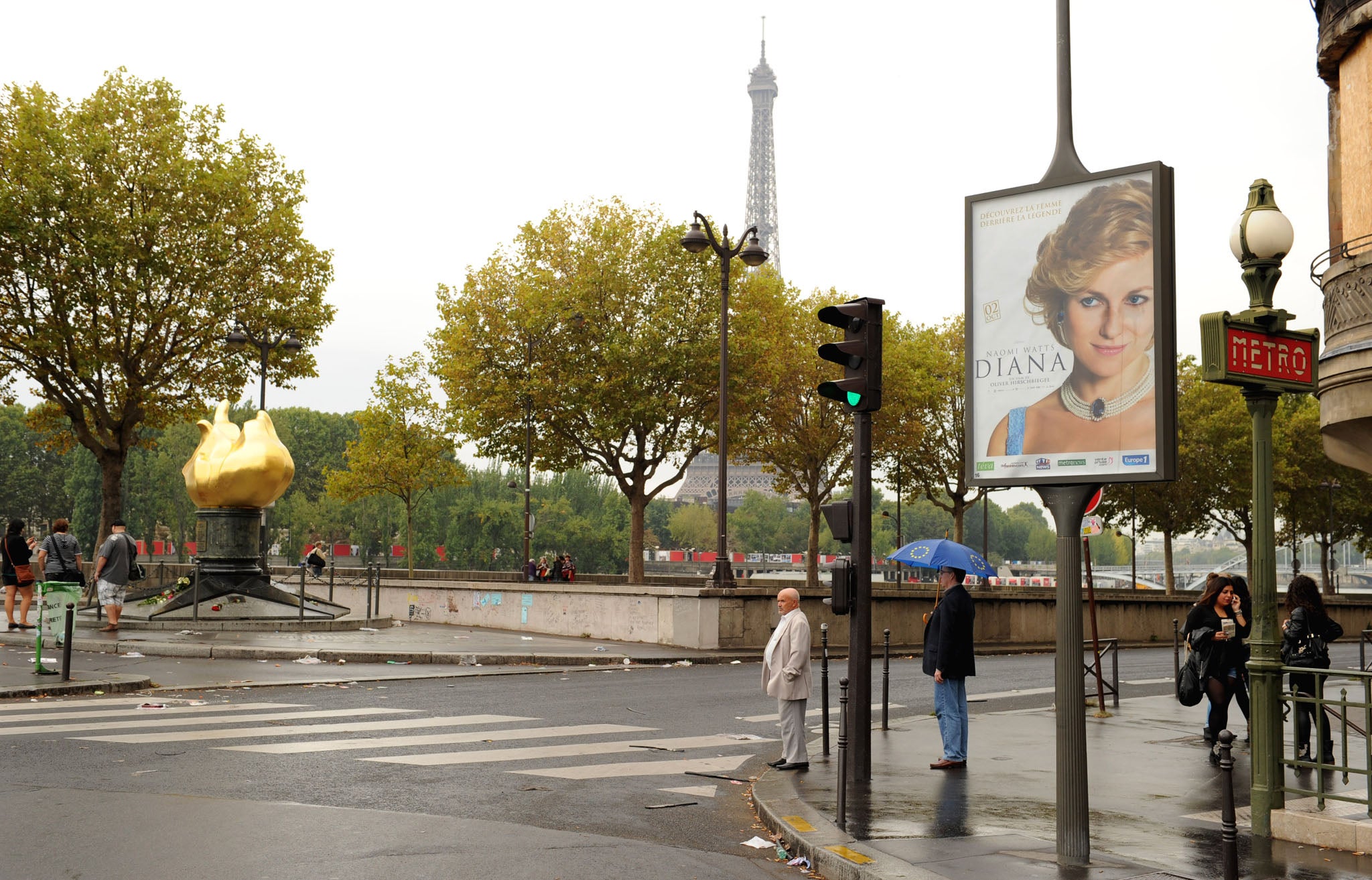 A poster for the new Diana film installed outside the Pont de l'Alma tunnel where she died