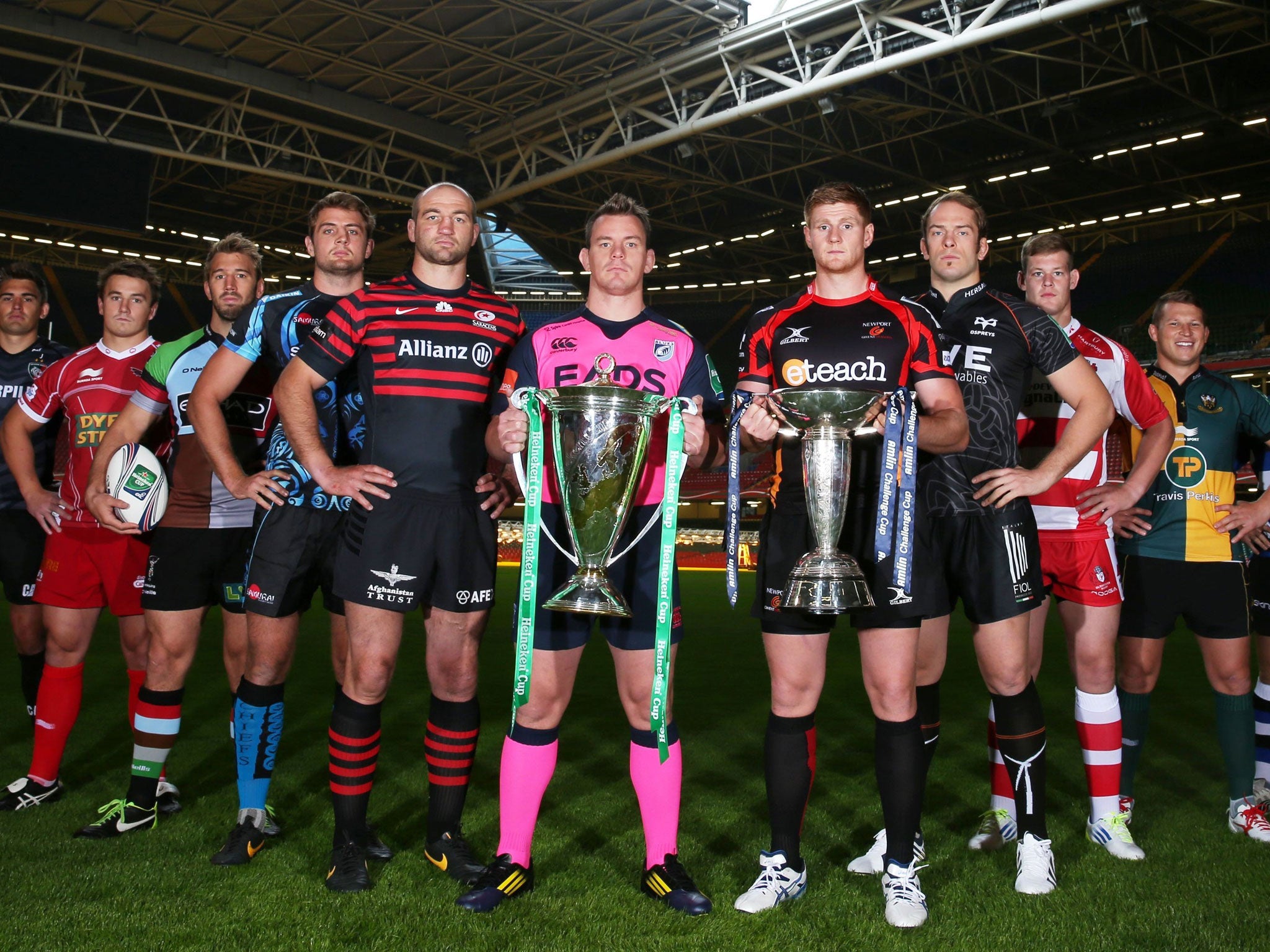 English and Welsh club captains with the Heineken and Amlin Challenge Cups