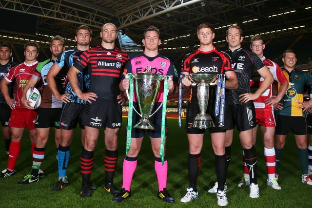 English and Welsh club captains with the Heineken and Amlin Challenge Cups