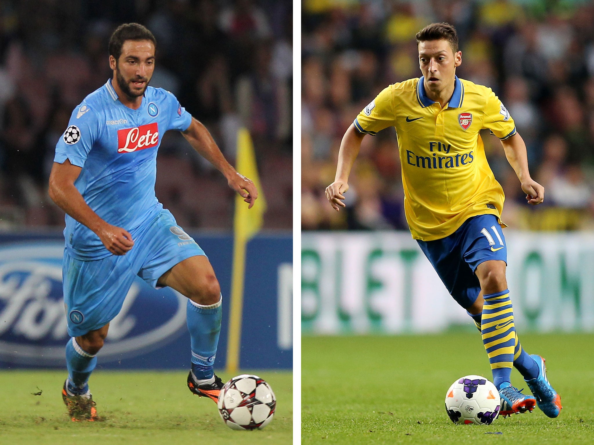 Gonzalo Higuain of Napoli and Mesut Ozil of Arsenal