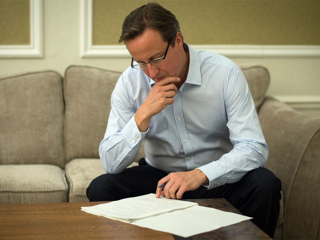 David Cameron prepares the speech for his keynote address