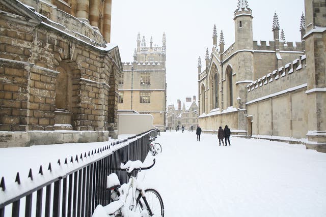 Radcliffe Square in Oxford in the snow