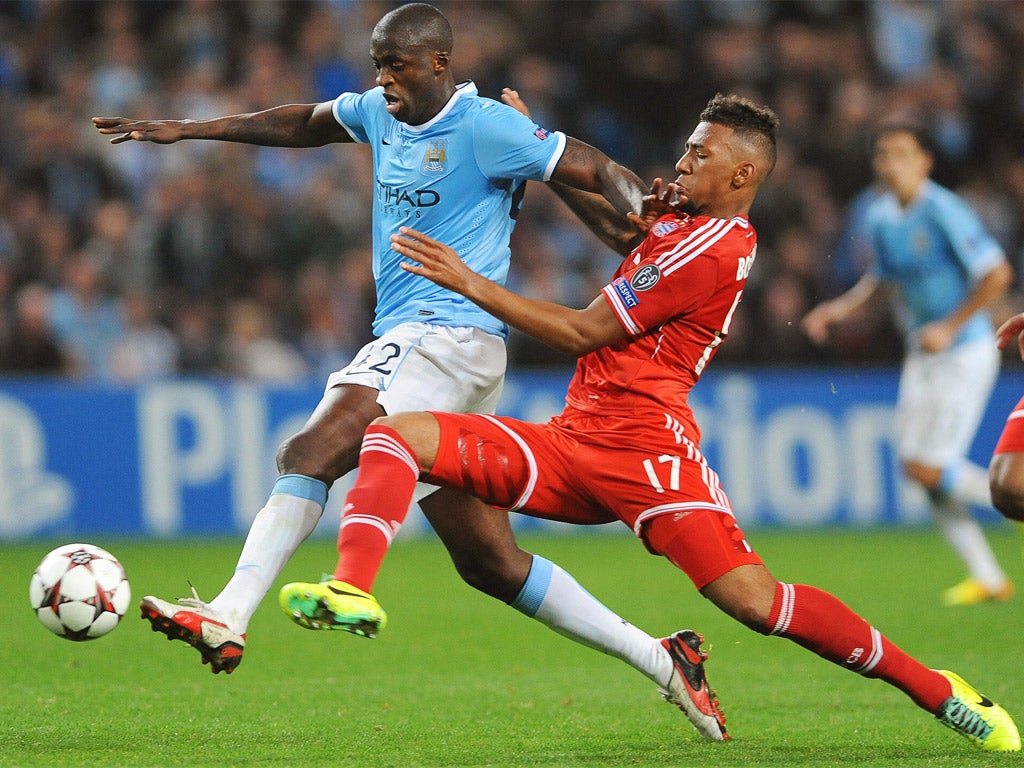 Jerome Boateng was sent off for bringing down Yaya Toure