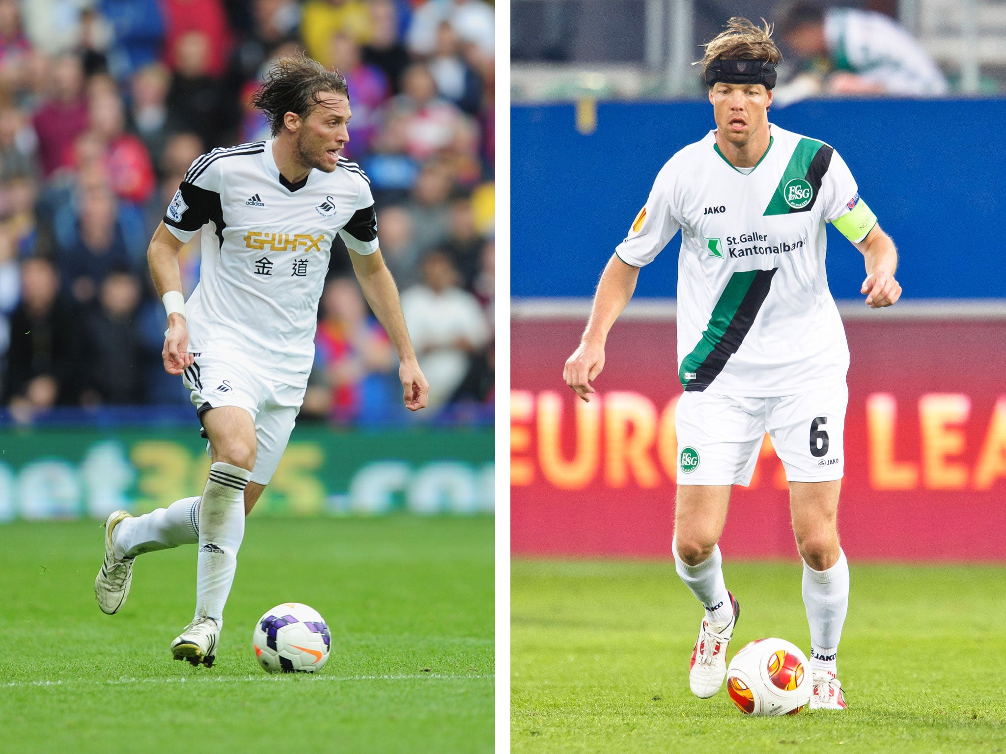 Michu of Swansea and Philippe Montandon of FC St Gallen