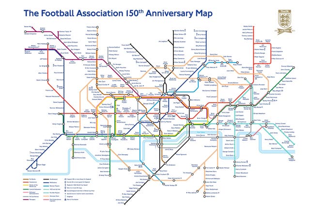 The altered Tube map to commemorate the 150th anniversary of the Football Association and the London Underground