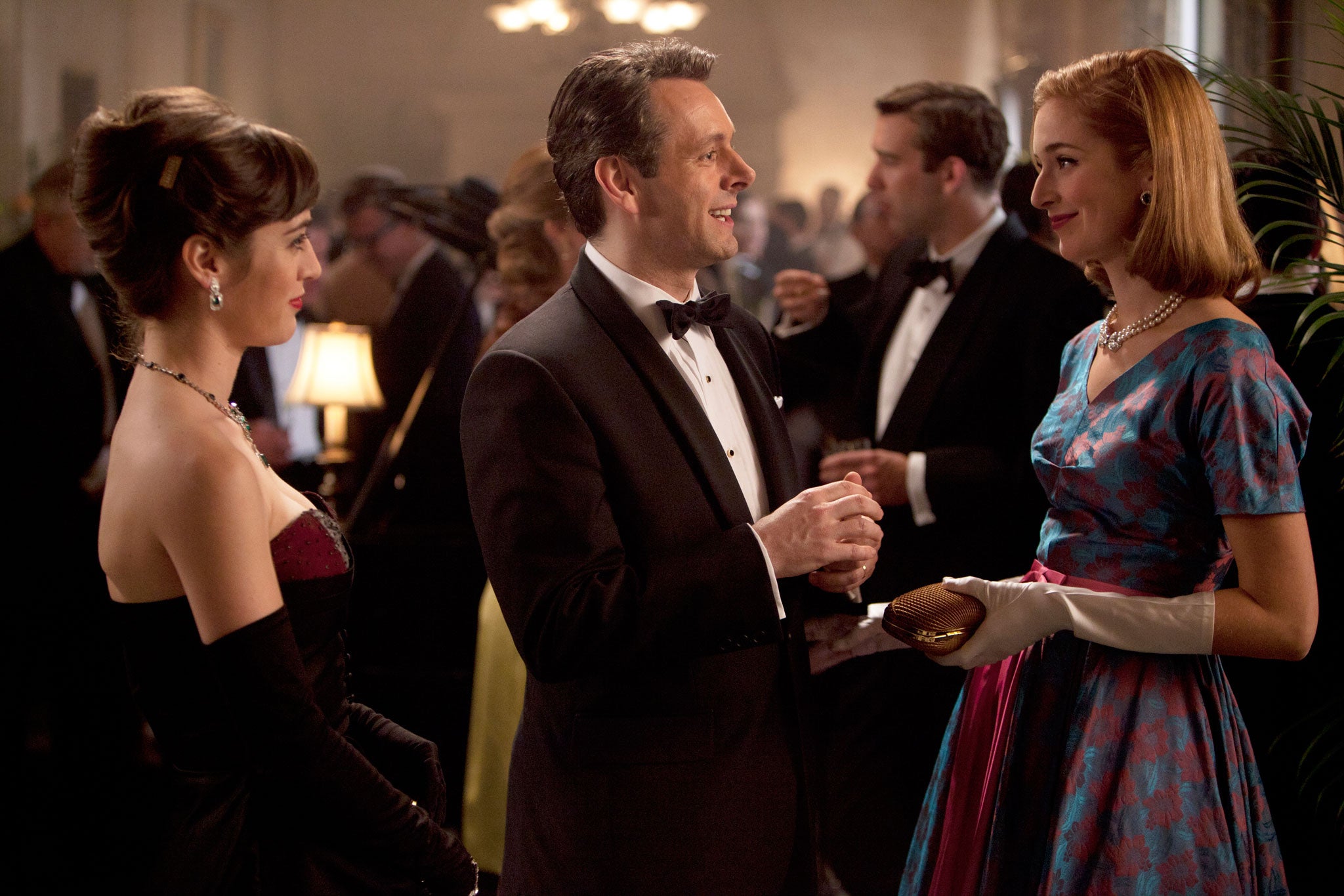 Left to right: Lizzy Caplan, Michael Sheen and Caitlin Fitzgerald in the forthcoming TV series, Masters of Sex