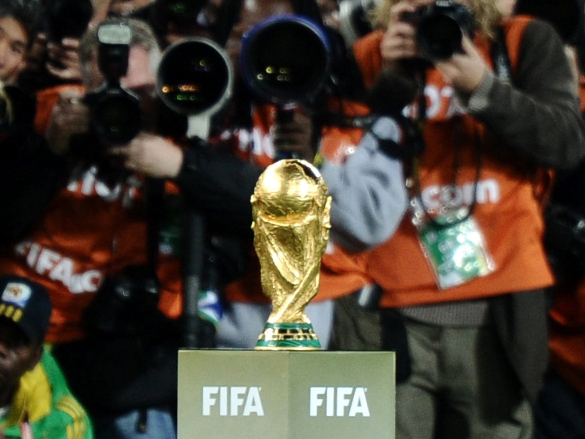 A view of the World Cup trophy