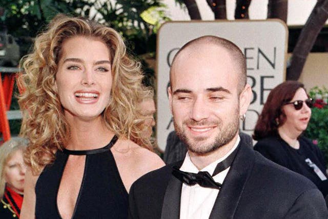 Brooke Shields and tennis star Andre Agassi at the 1997 Golden Globe Awards