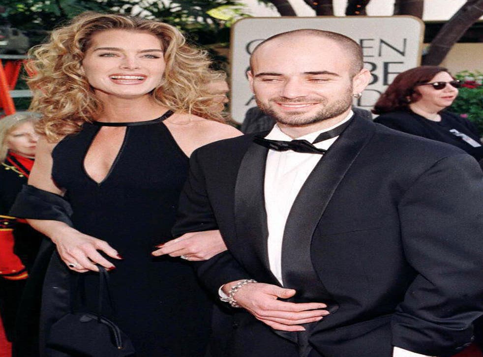 Brooke Shields and tennis star Andre Agassi at the 1997 Golden Globe Awards