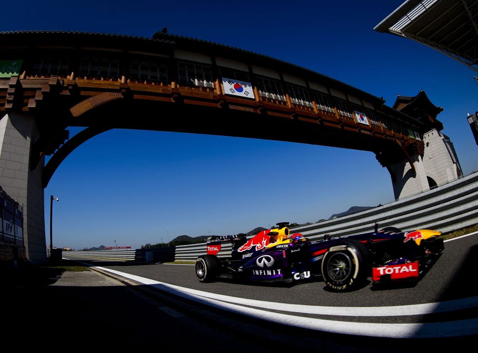 Sebastian Vettel  drives along the pit lane during practice in Yeongam