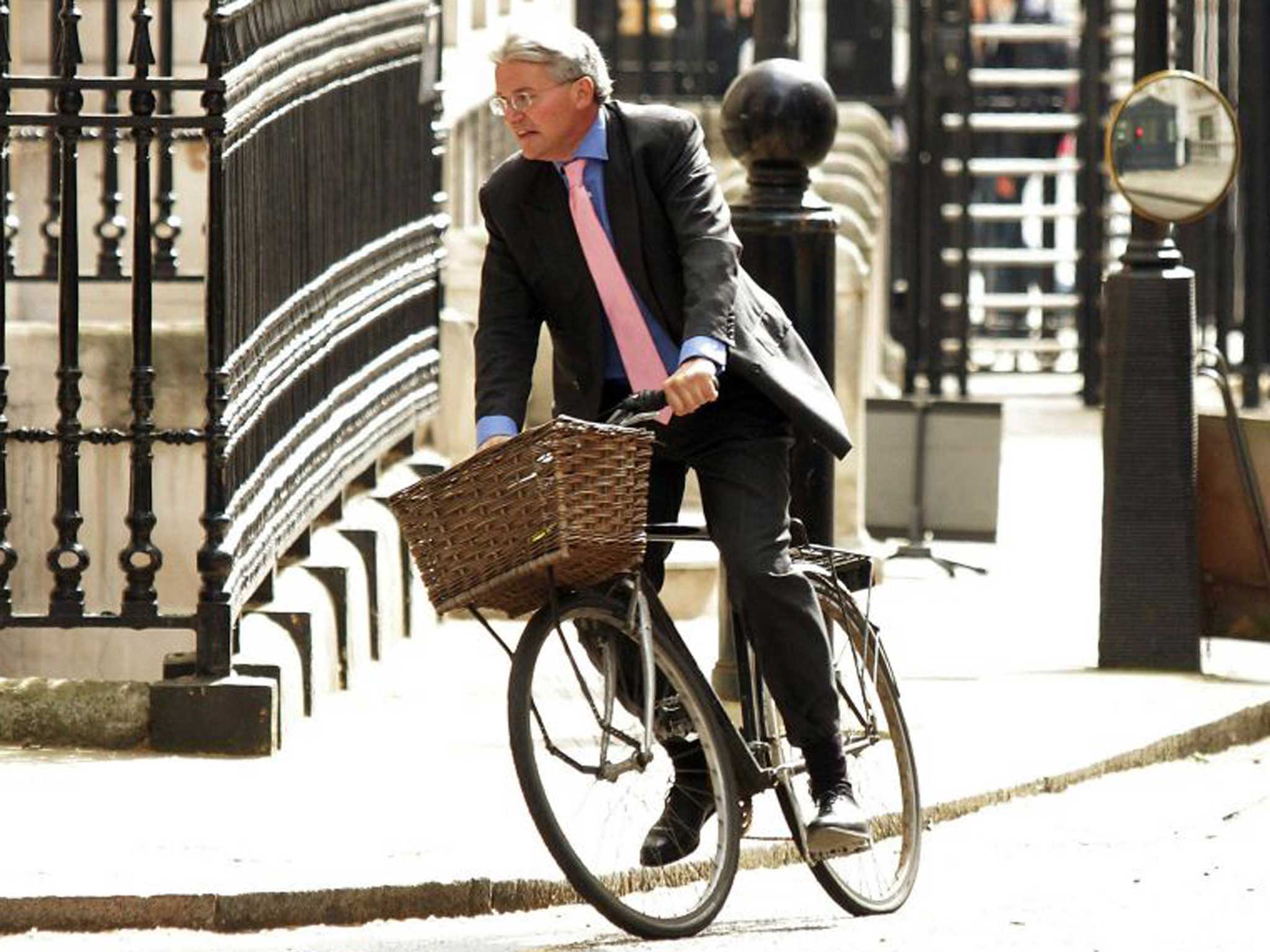 Andrew Mitchell, riding his bike that was part of the original cause of the 'Plebgate' affair