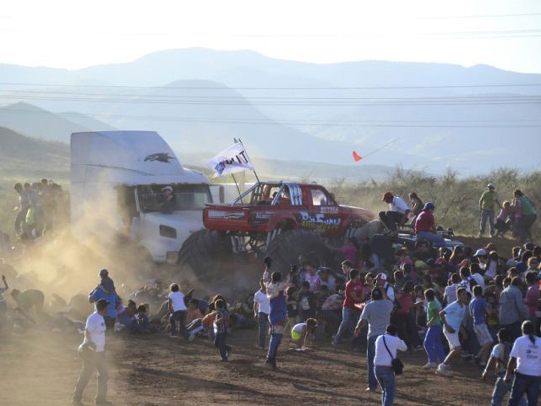 A monster truck rams into spectators during a monster truck rally show at El Rejon park, on the outskirts of Chihuahua