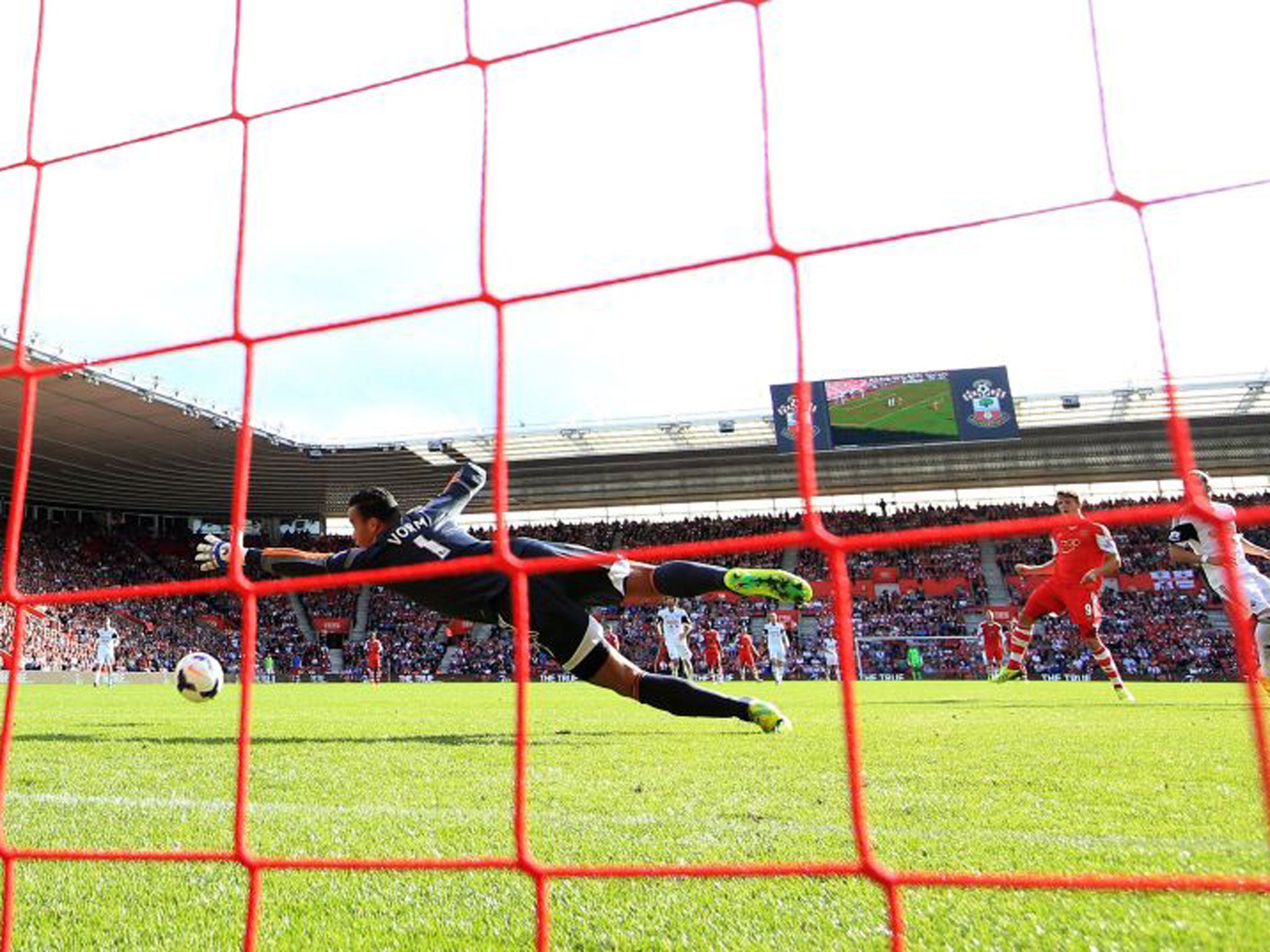 Jay Rodriguez scores Southampton's second goal against Swansea