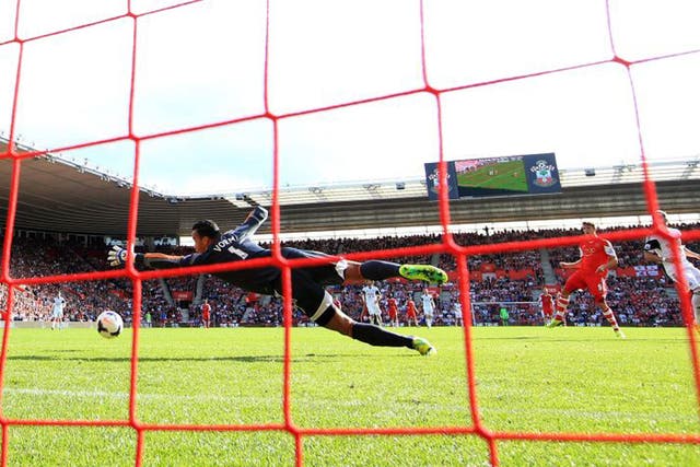 Jay Rodriguez scores Southampton's second goal against Swansea