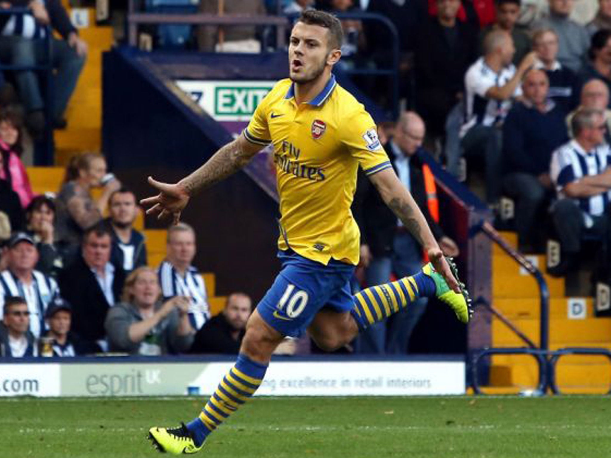 Jack Wilshere celebrates his goal for Arsenal against West Brom