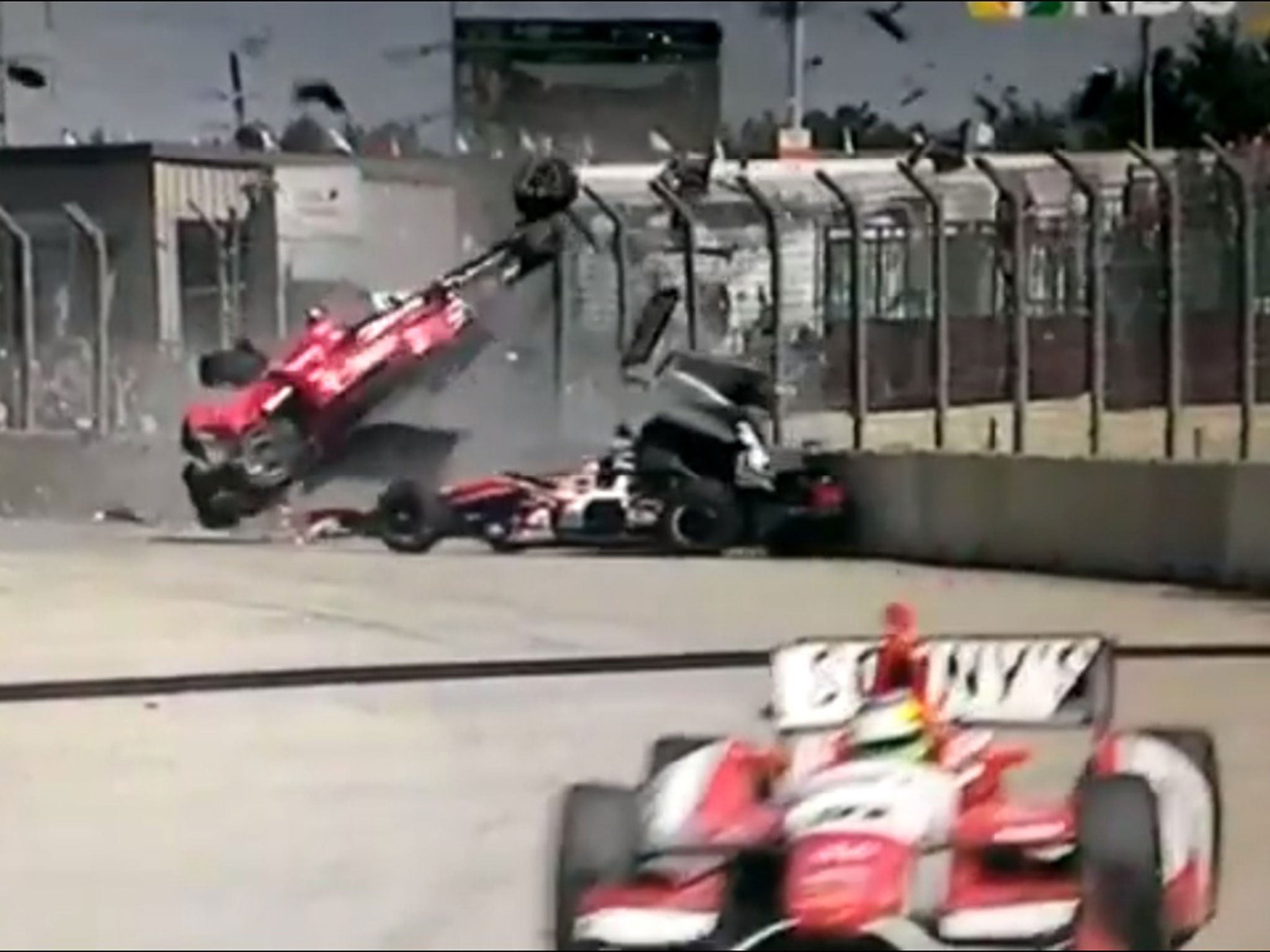 Dario Franchitti was injured in this horrifying crash after his IndyCar was launched into the air after he hit the wall