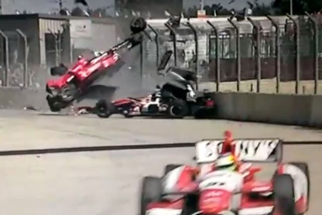 Dario Franchitti was injured in this horrifying crash after his IndyCar was launched into the air after he hit the wall 