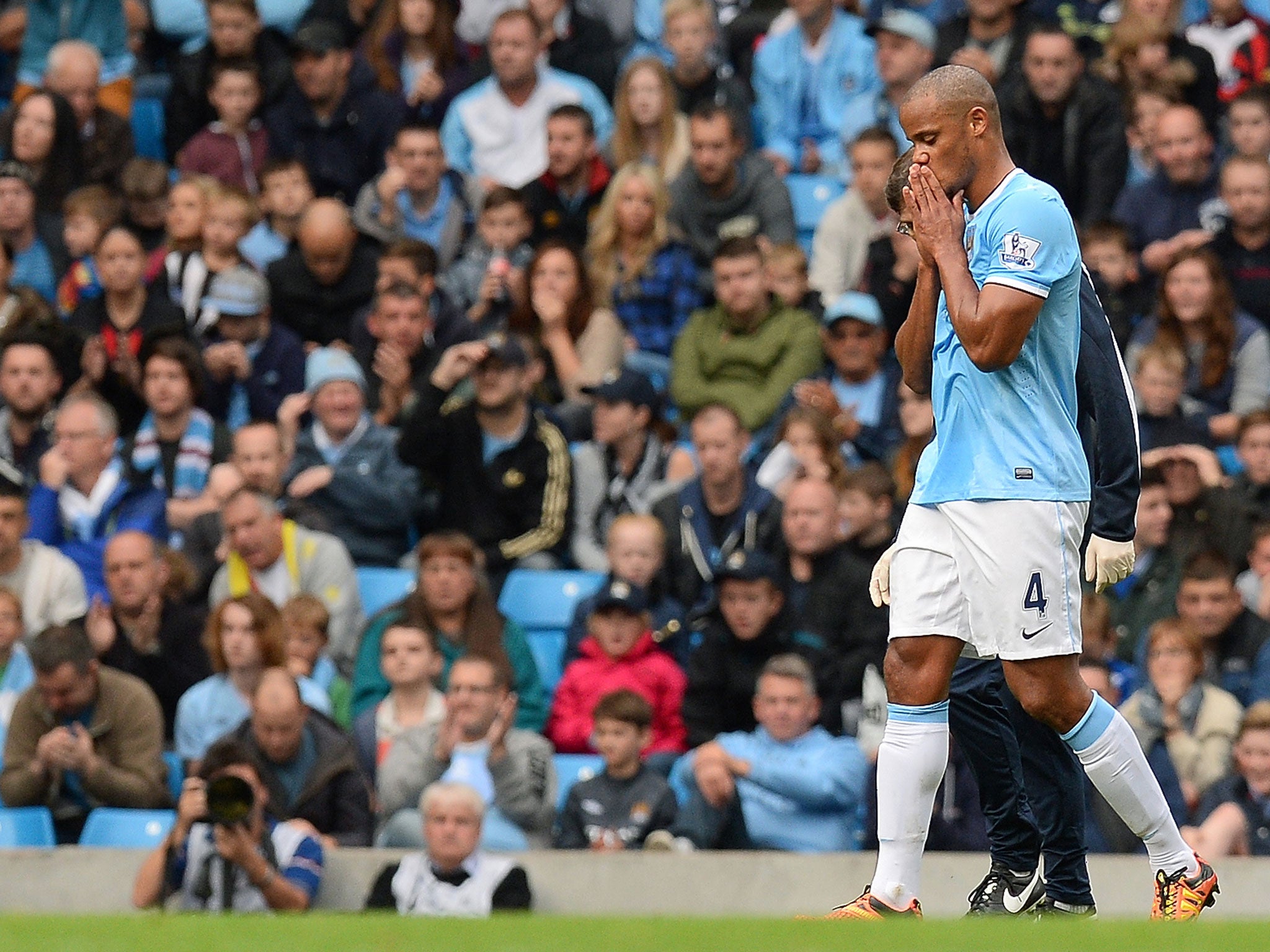 Vincent Kompany was forced off in the victory over Everton