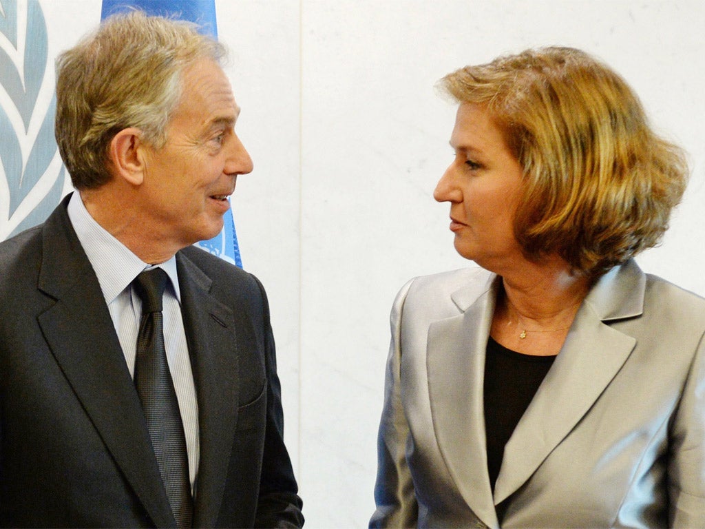 Tony Blair with the Israeli Foreign Minister Tzipi Livni at the UN General Assembly in New York last month