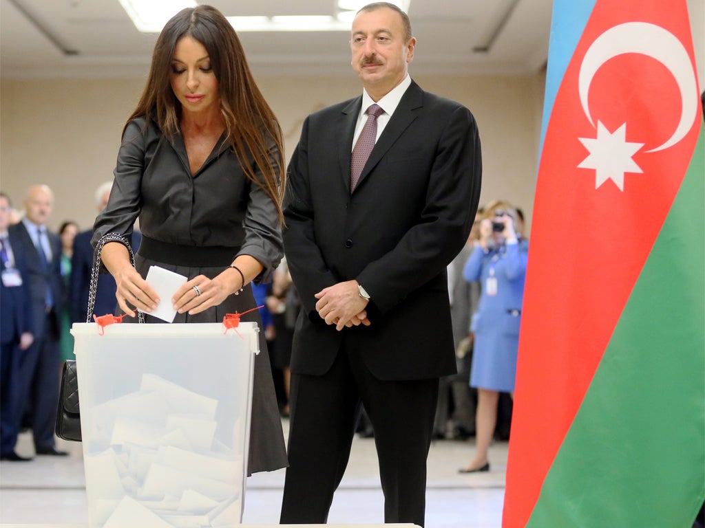 President Ilham Aliyev with his wife Mehriban at the polls