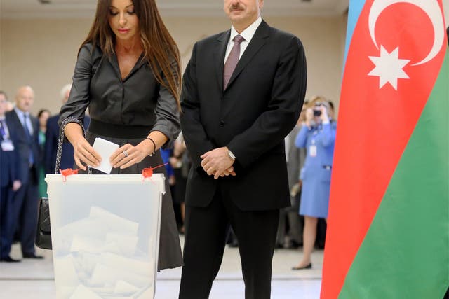 President Ilham Aliyev with his wife Mehriban at the polls