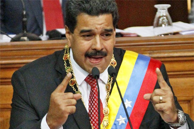 Nicolas Maduro delivers his speech at the National Assembly in Caracas