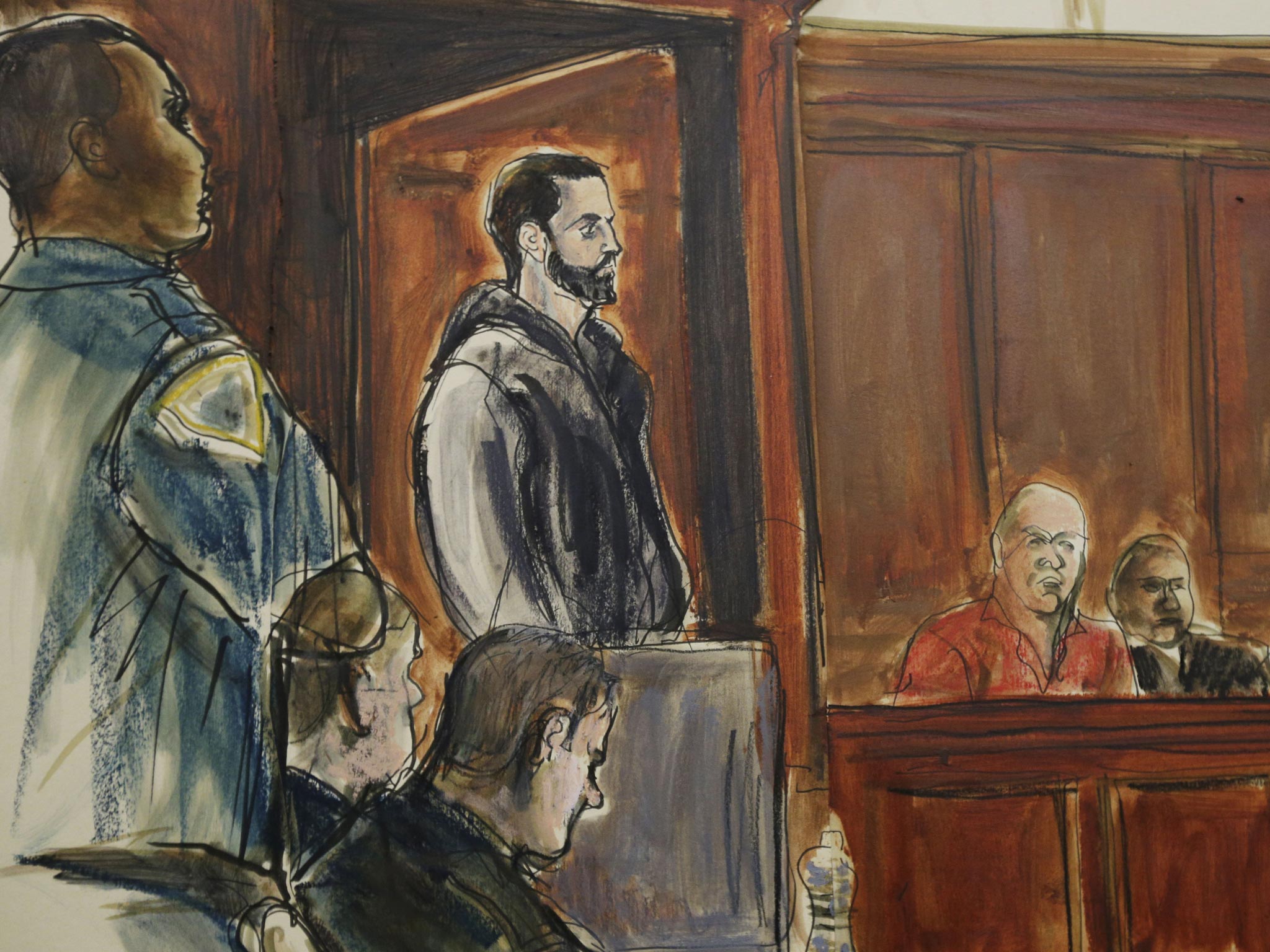 In a court sketch Wojciech Braszczok is seen in criminal court in New York.