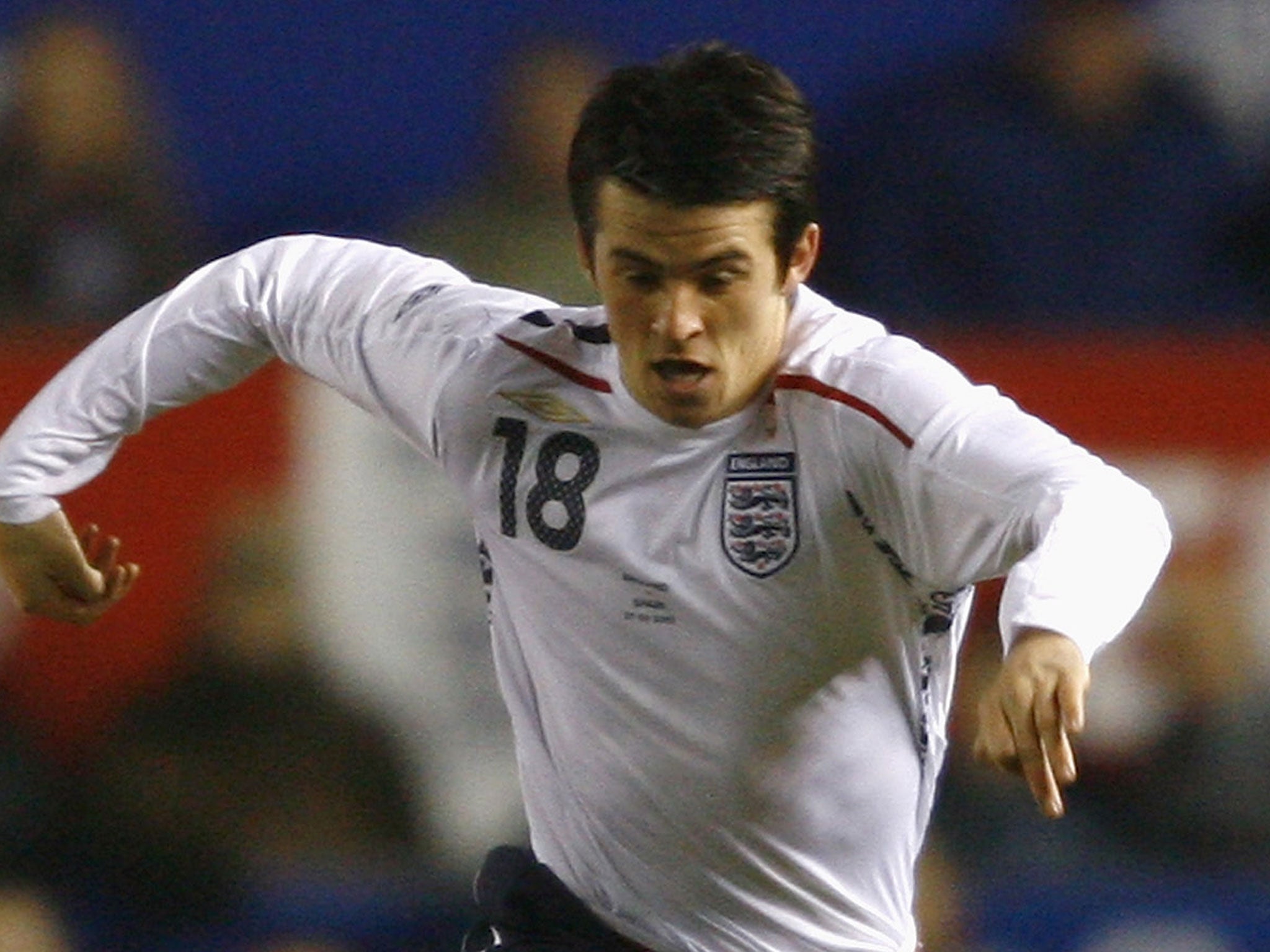 Joey Barton in action during his sole England appearance, in the 1-0 defeat by Spain at Old Trafford in February 2007