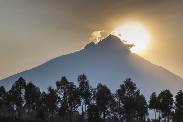 Sunrise behind Mount Mikeno
