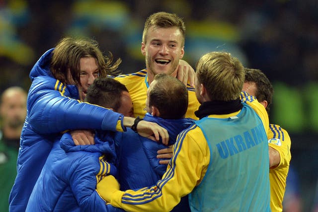 Andrei Yarmolenko celebrates scoring Ukraine's winner 